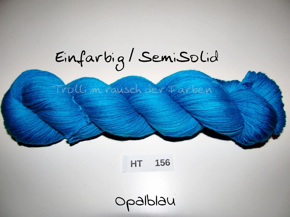 High Twist (4HT), handgefärbte Sockenwolle 4-fach 100g (HT156) "Einfarbig marmoriert - Opalblau"