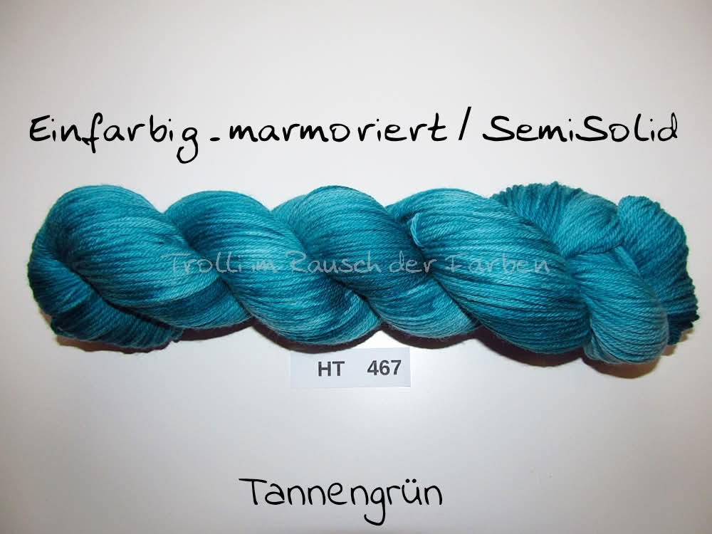High Twist (4HT), handgefärbte Sockenwolle 4-fach 100g (HT467) "Einfarbig marmoriert - Tannengrün"