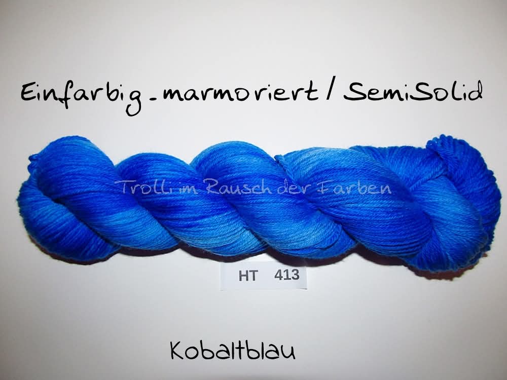 High Twist (4HT), handgefärbte Sockenwolle 4-fach 100g (HT413) "Einfarbig marmoriert - Kobaltblau"