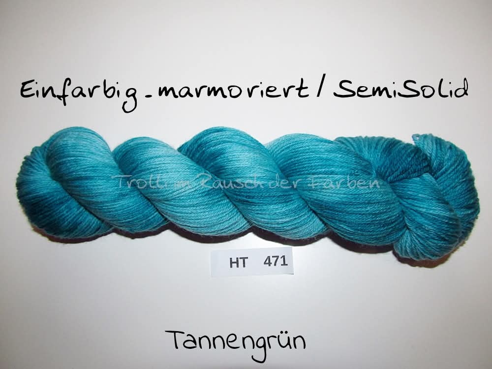 High Twist (4HT), handgefärbte Sockenwolle 4-fach 100g (HT471) "Einfarbig marmoriert - Tannengrün"
