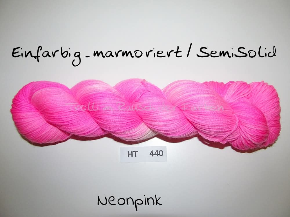 High Twist (4HT), handgefärbte Sockenwolle 4-fach 100g (HT440) "Einfarbig marmoriert - Neonpink"