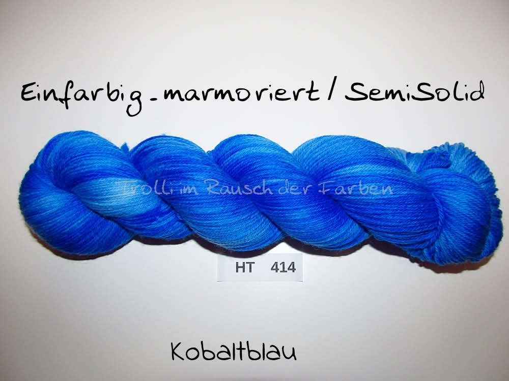 High Twist (4HT), handgefärbte Sockenwolle 4-fach 100g (HT414) "Einfarbig marmoriert - Kobaltblau"