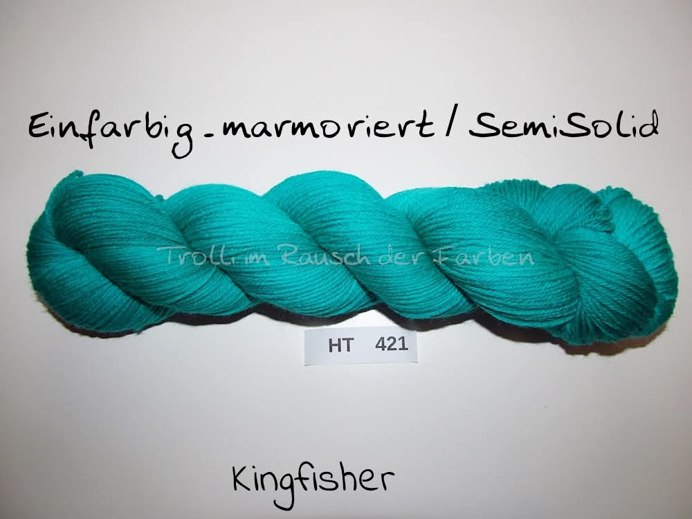 High Twist (4HT), handgefärbte Sockenwolle 4-fach 100g (HT421) "Einfarbig marmoriert - Kingfisher"