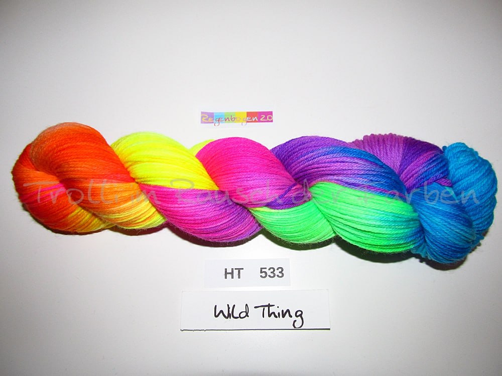 High Twist (4HT), handgefärbte Sockenwolle 4-fach 100g (HT533) "Wilder Regenbogen 2.0"