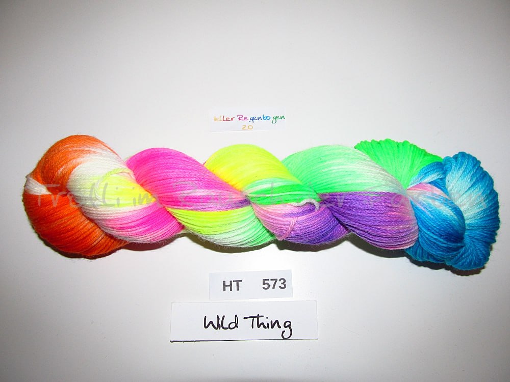 High Twist (4HT), handgefärbte Sockenwolle 4-fach 100g (HT573) "Heller Regenbogen"