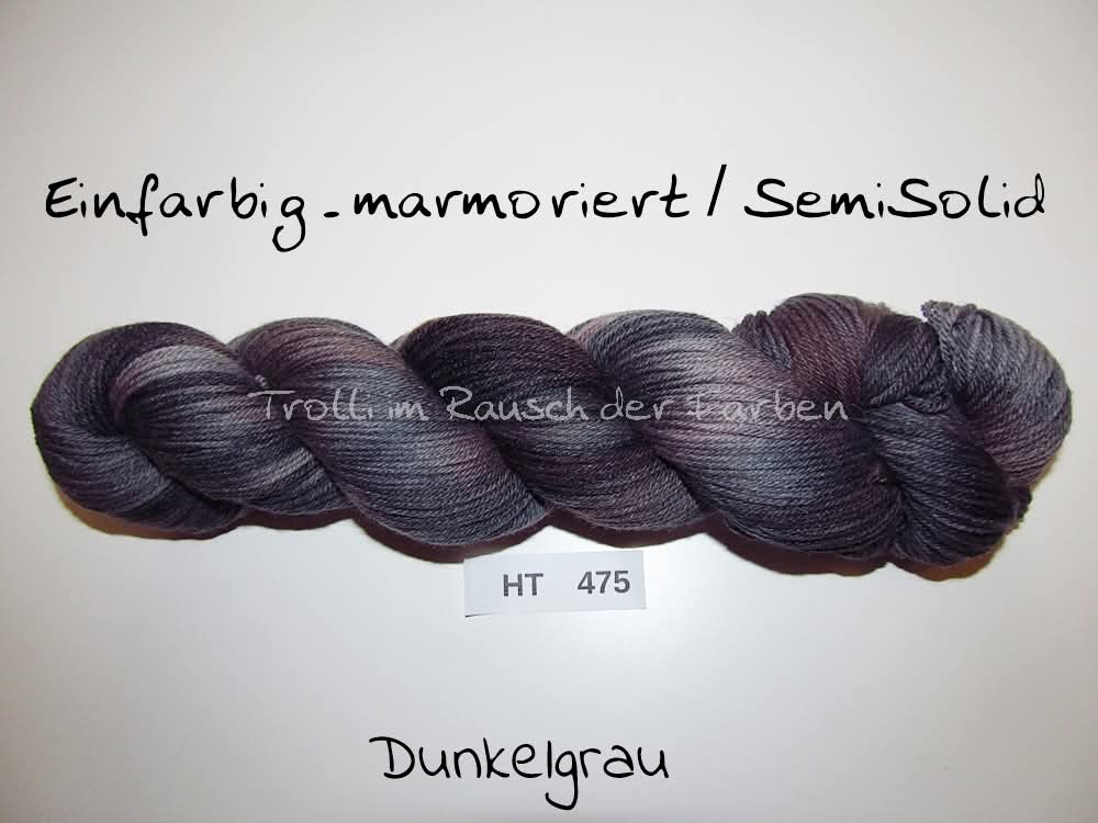 High Twist (4HT), handgefärbte Sockenwolle 4-fach 100g (HT475) "Einfarbig marmoriert - Dunkelgrau"