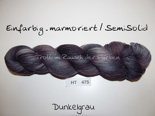 High Twist (4HT), handgefärbte Sockenwolle 4-fach 100g (HT475) "Einfarbig marmoriert - Dunkelgrau"