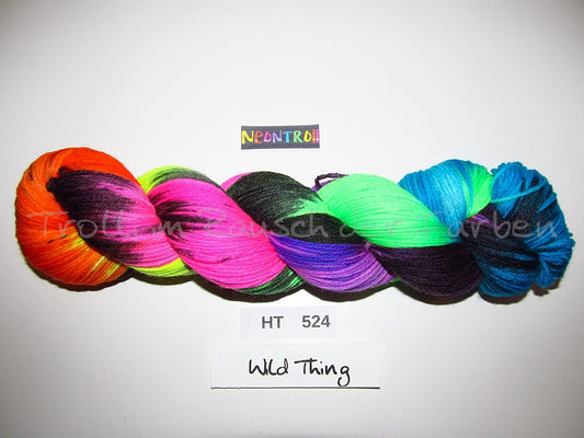 High Twist (4HT), handgefärbte Sockenwolle 4-fach 100g (HT524) "Neontroll"