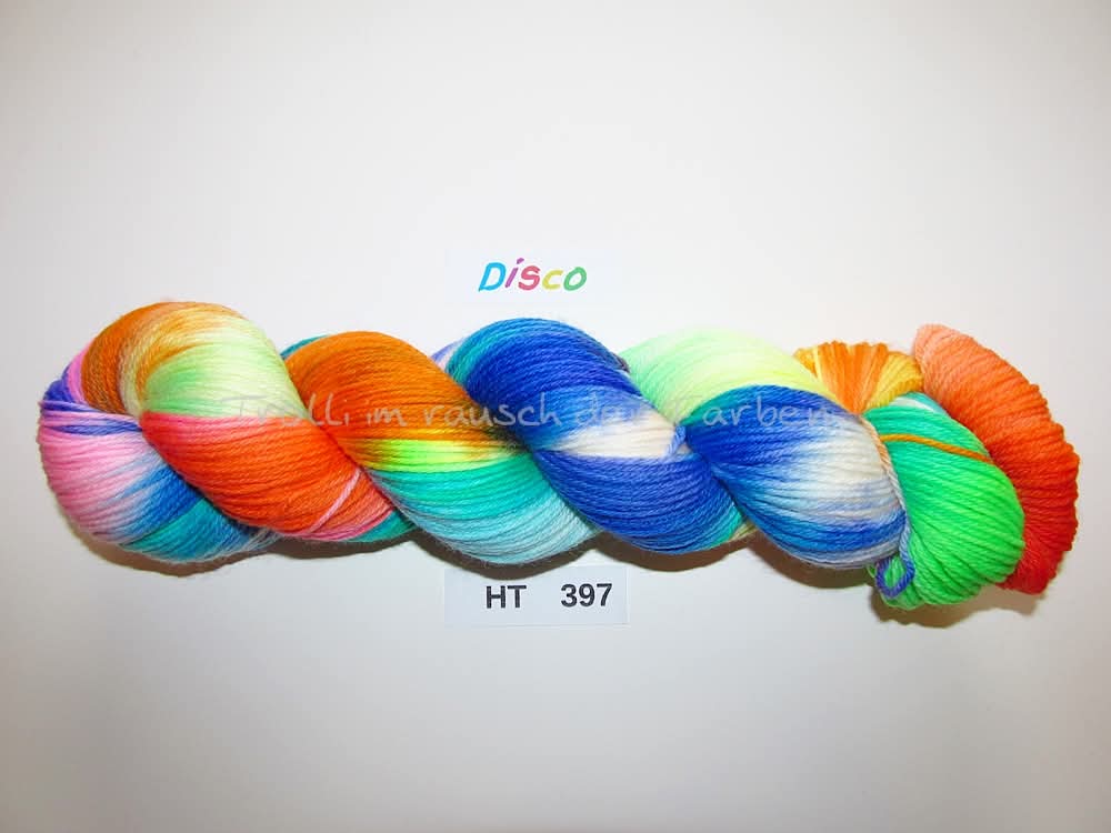 High Twist (4HT), handgefärbte Sockenwolle 4-fach 100g (HT397) "Disco"
