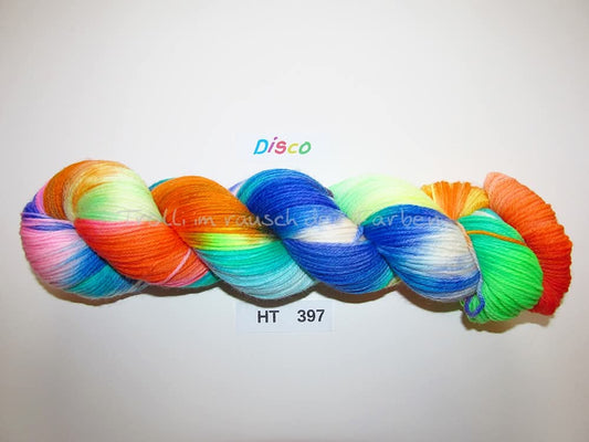 High Twist (4HT), handgefärbte Sockenwolle 4-fach 100g (HT397) "Disco"
