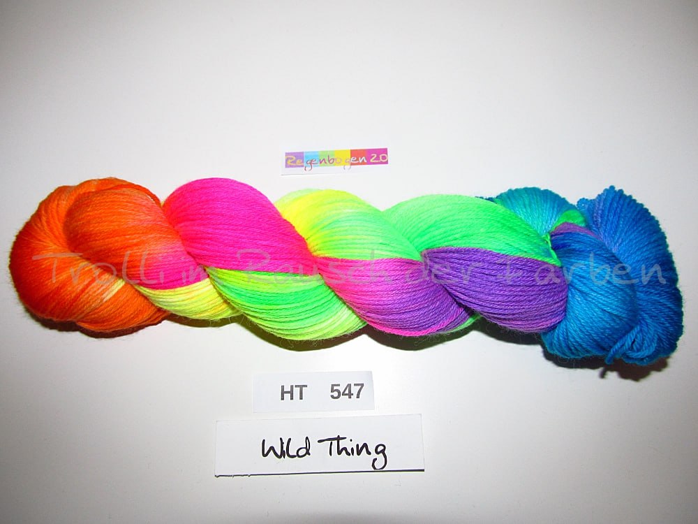 High Twist (4HT), handgefärbte Sockenwolle 4-fach 100g (HT547) "Wilder Regenbogen 2.0"