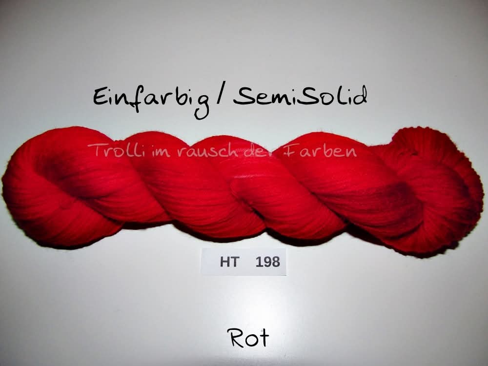 High Twist (4HT), handgefärbte Sockenwolle 4-fach 100g (HT198) "Einfarbig marmoriert - Rot"