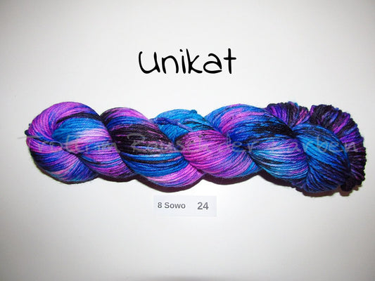 Handgefärbte Sockenwolle (8Sowo) 8-fach 100g (8Sowo24) "Unikat"