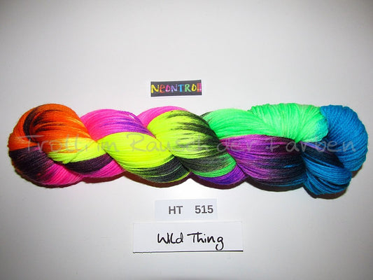 High Twist (4HT), handgefärbte Sockenwolle 4-fach 100g (HT515) "Neontroll"