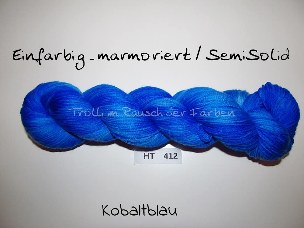 High Twist (4HT), handgefärbte Sockenwolle 4-fach 100g (HT412) "Einfarbig marmoriert - Kobaltblau"