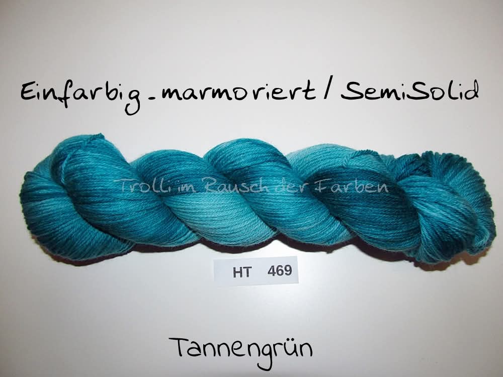High Twist (4HT), handgefärbte Sockenwolle 4-fach 100g (HT469) "Einfarbig marmoriert - Tannengrün"