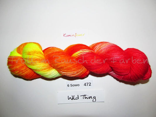 Handgefärbte Sockenwolle (6Sowo) 6-fach 100g (6Sowo472) Kaminfeuer