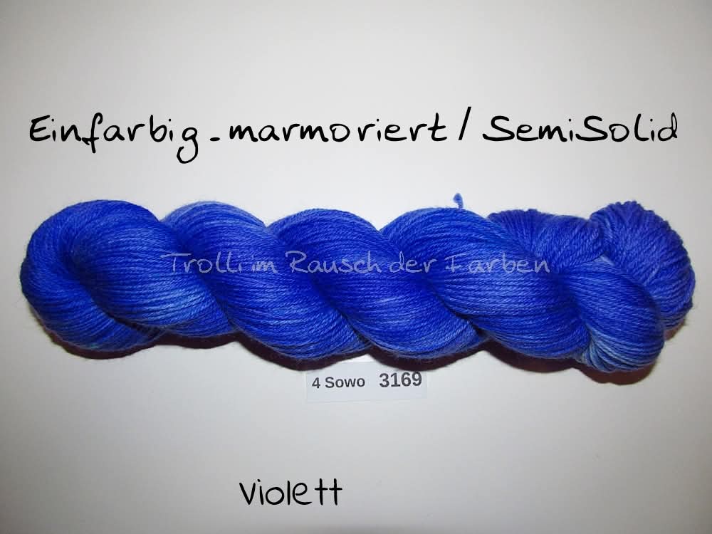 Handgefärbte Sockenwolle (4Sowo) 4-fach 100g (4Sowo3169) "Einfarbig marmoriert - Violett"