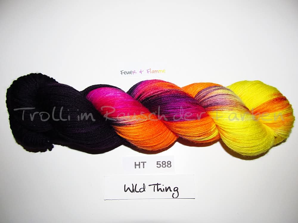 High Twist (4HT), handgefärbte Sockenwolle 4-fach 100g (HT588) Feuer und Flamme