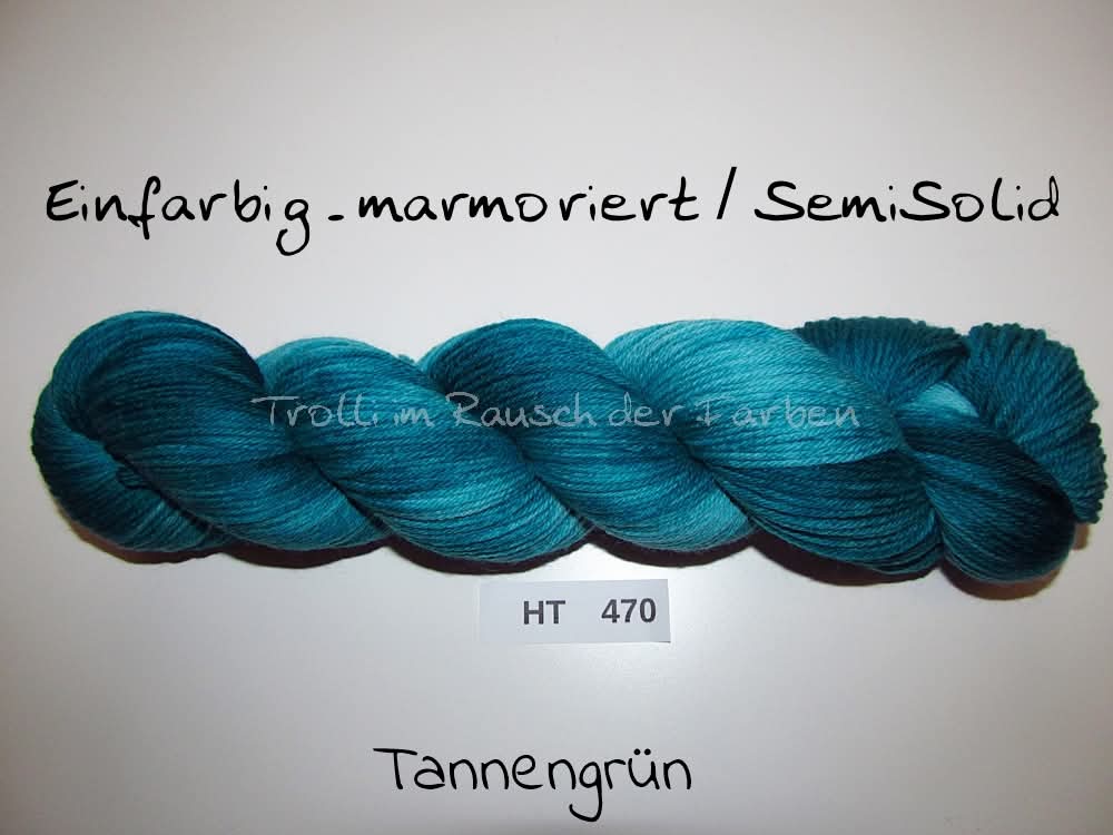 High Twist (4HT), handgefärbte Sockenwolle 4-fach 100g (HT470) "Einfarbig marmoriert - Tannengrün"