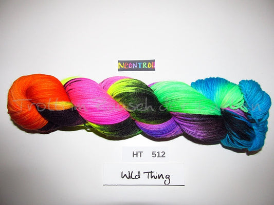 High Twist (4HT), handgefärbte Sockenwolle 4-fach 100g (HT512) "Neontroll"
