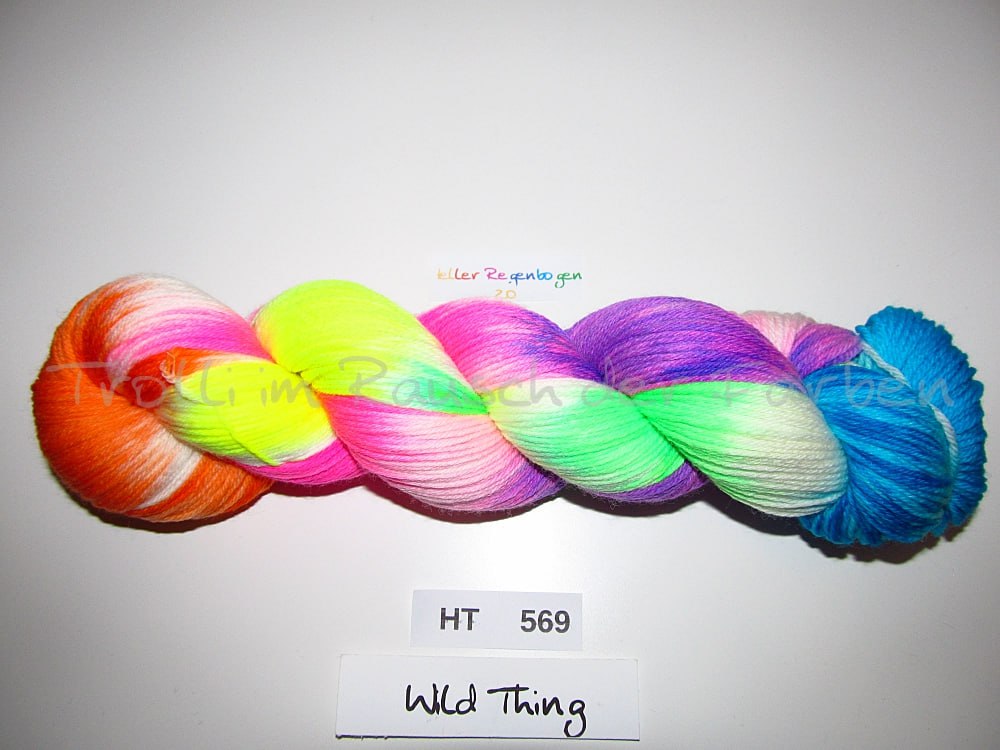 High Twist (4HT), handgefärbte Sockenwolle 4-fach 100g (HT569) "Heller Regenbogen"
