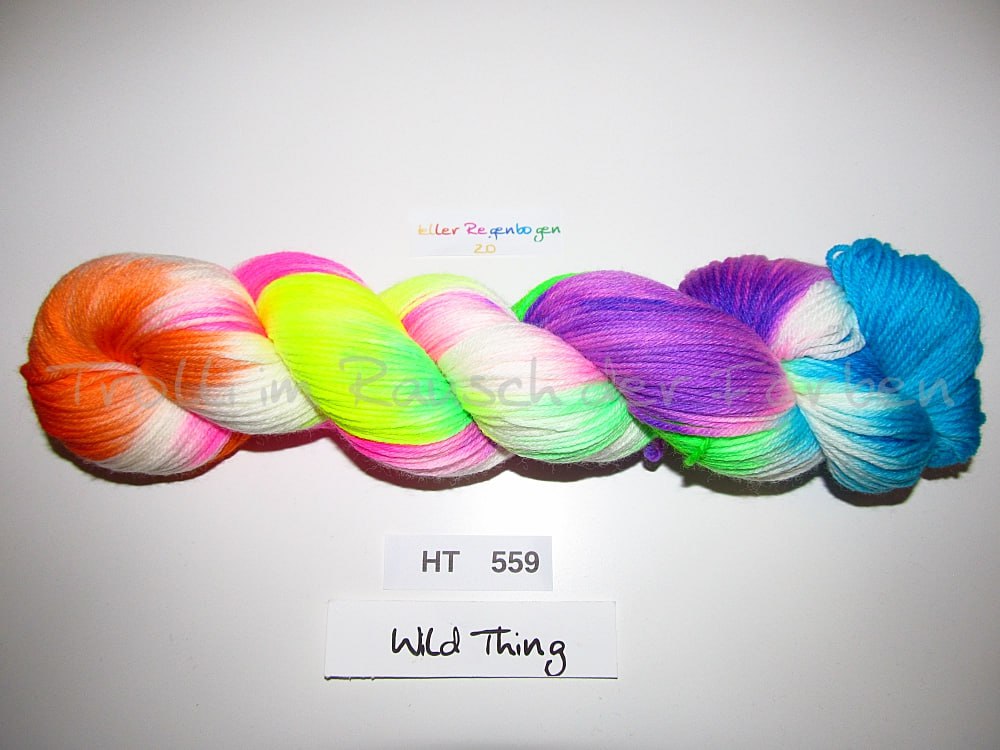 High Twist (4HT), handgefärbte Sockenwolle 4-fach 100g (HT559) "Heller Regenbogen"