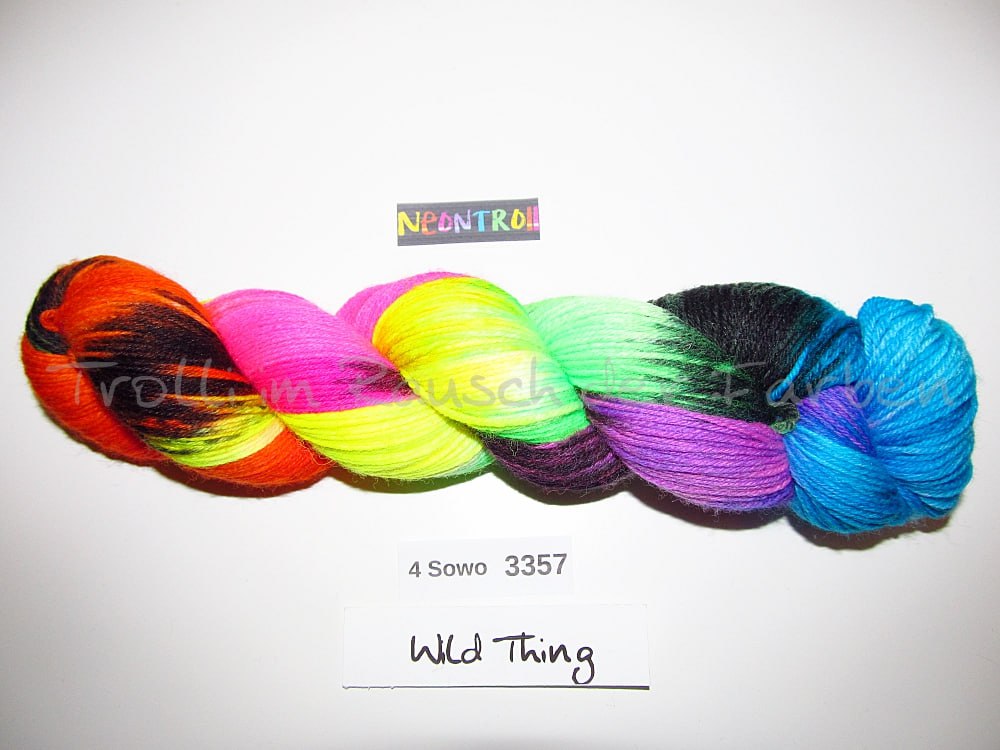 Handgefärbte Sockenwolle (4Sowo) 4-fach 100g (4Sowo3357) "Neontroll"