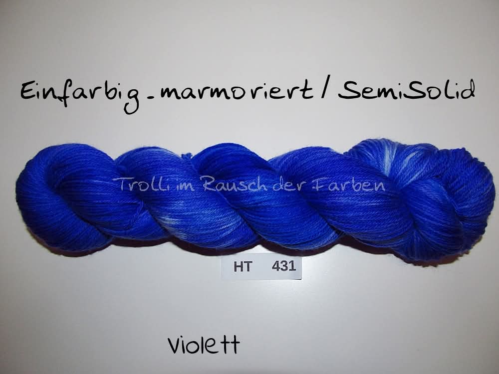 High Twist (4HT), handgefärbte Sockenwolle 4-fach 100g (HT431) "Einfarbig marmoriert - Violett"