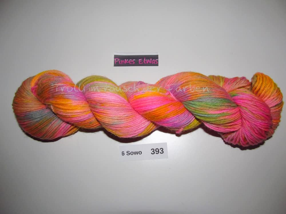 Handgefärbte Sockenwolle (6Sowo) 6-fach 100g (6Sowo393) "Pinkes Etwas"