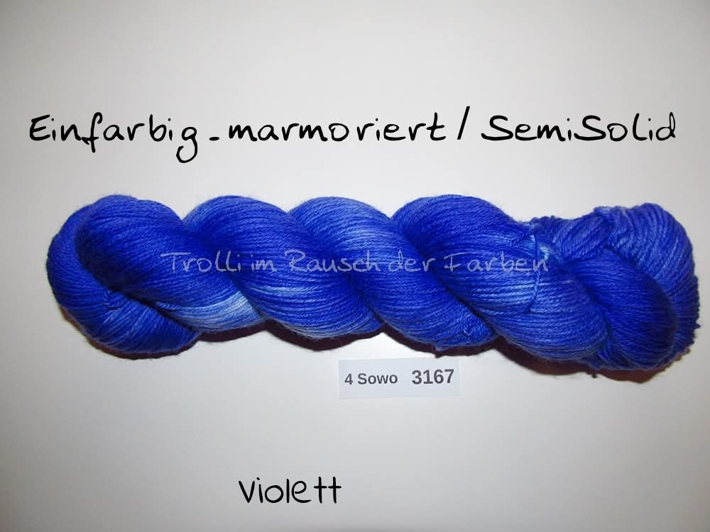 Handgefärbte Sockenwolle (4Sowo) 4-fach 100g (4Sowo3167) "Einfarbig marmoriert - Violett"