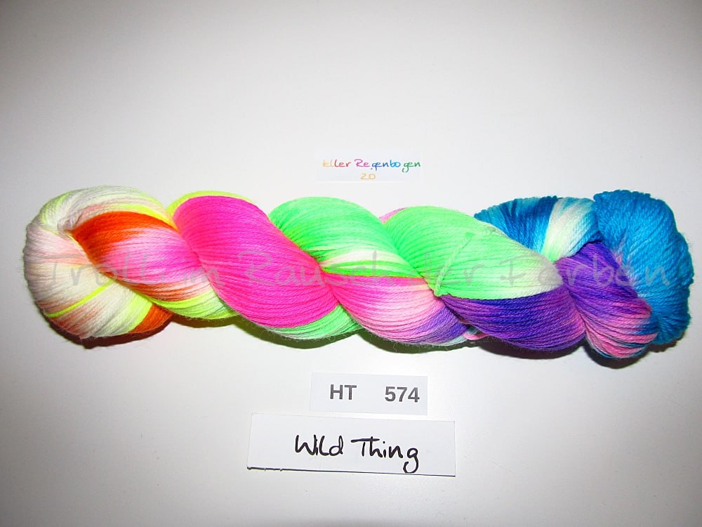 High Twist (4HT), handgefärbte Sockenwolle 4-fach 100g (HT574) "Heller Regenbogen"