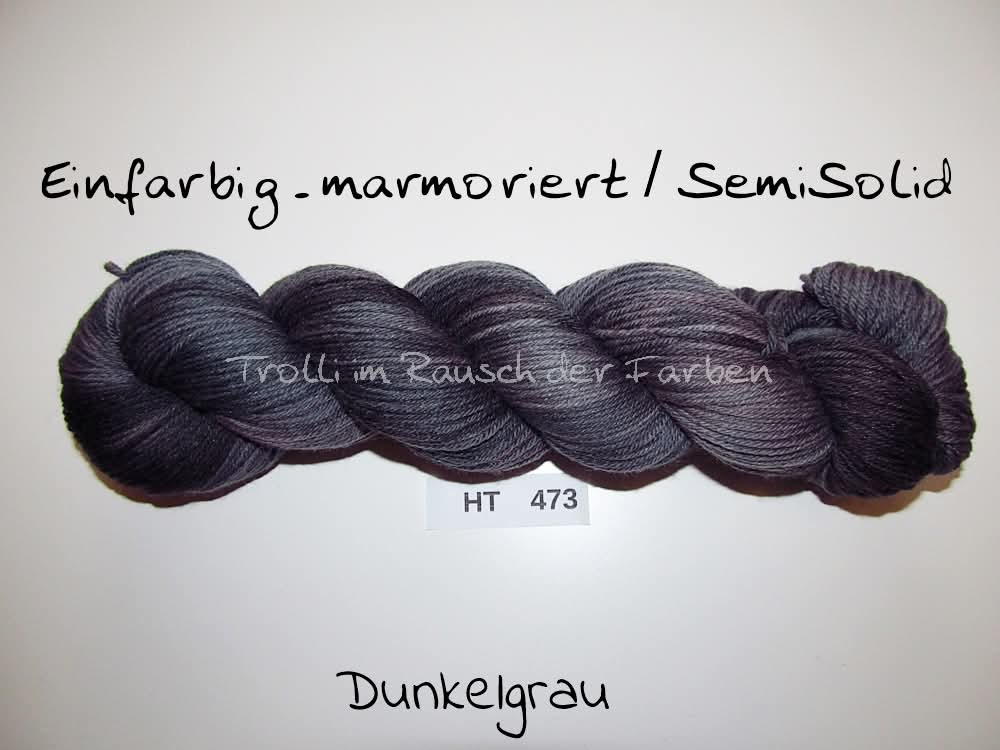 High Twist (4HT), handgefärbte Sockenwolle 4-fach 100g (HT473) "Einfarbig marmoriert - Dunkelgrau"