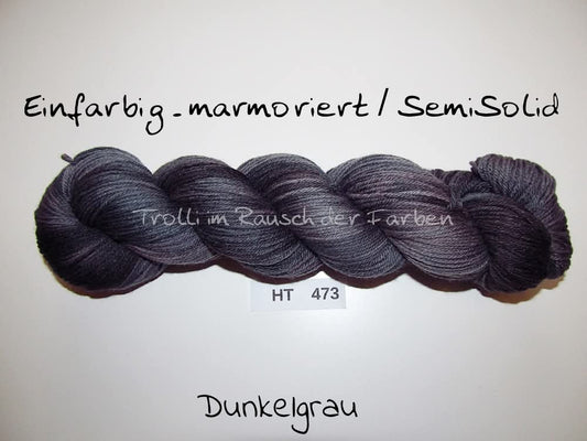 High Twist (4HT), handgefärbte Sockenwolle 4-fach 100g (HT473) "Einfarbig marmoriert - Dunkelgrau"