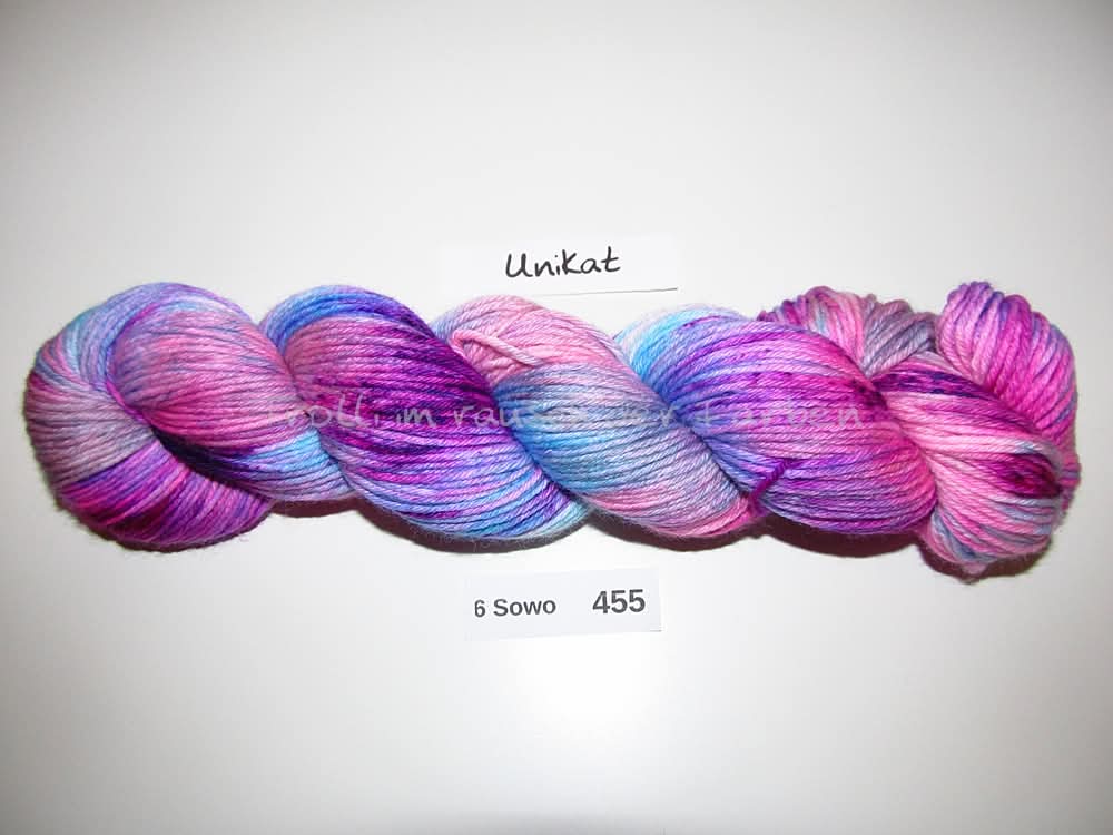 Handgefärbte Sockenwolle (6Sowo) 6-fach 100g (6Sowo455) "Unikat"