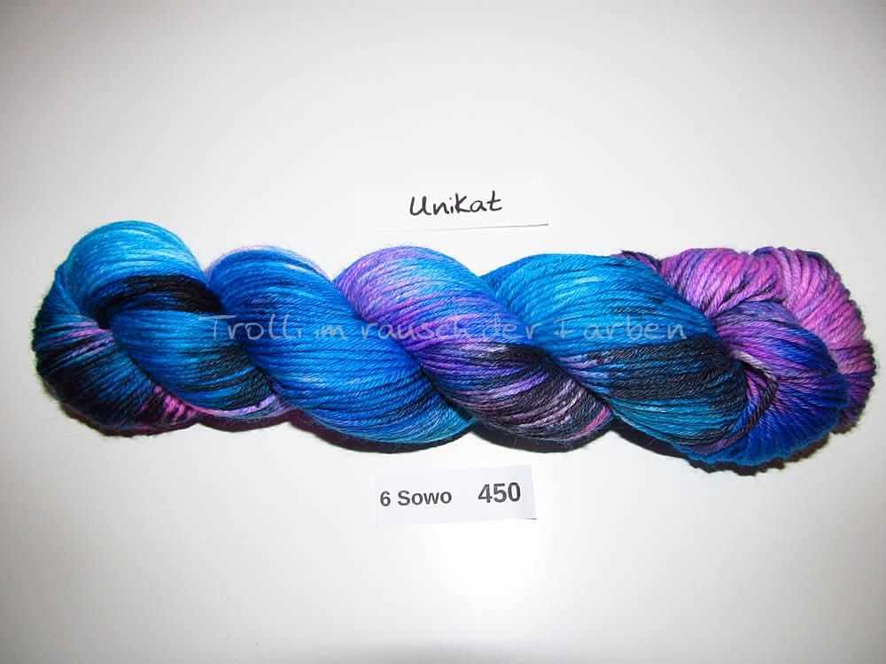Handgefärbte Sockenwolle (6Sowo) 6-fach 100g (6Sowo450) "Unikat"