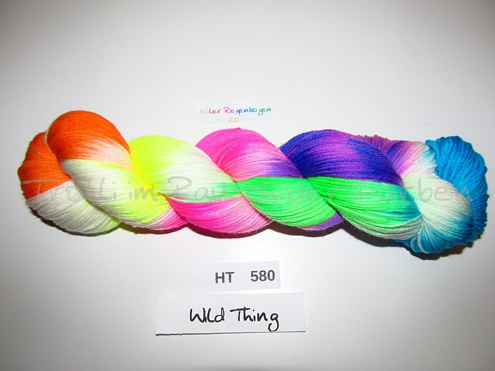 High Twist (4HT), handgefärbte Sockenwolle 4-fach 100g (HT580) Heller Regenbogen