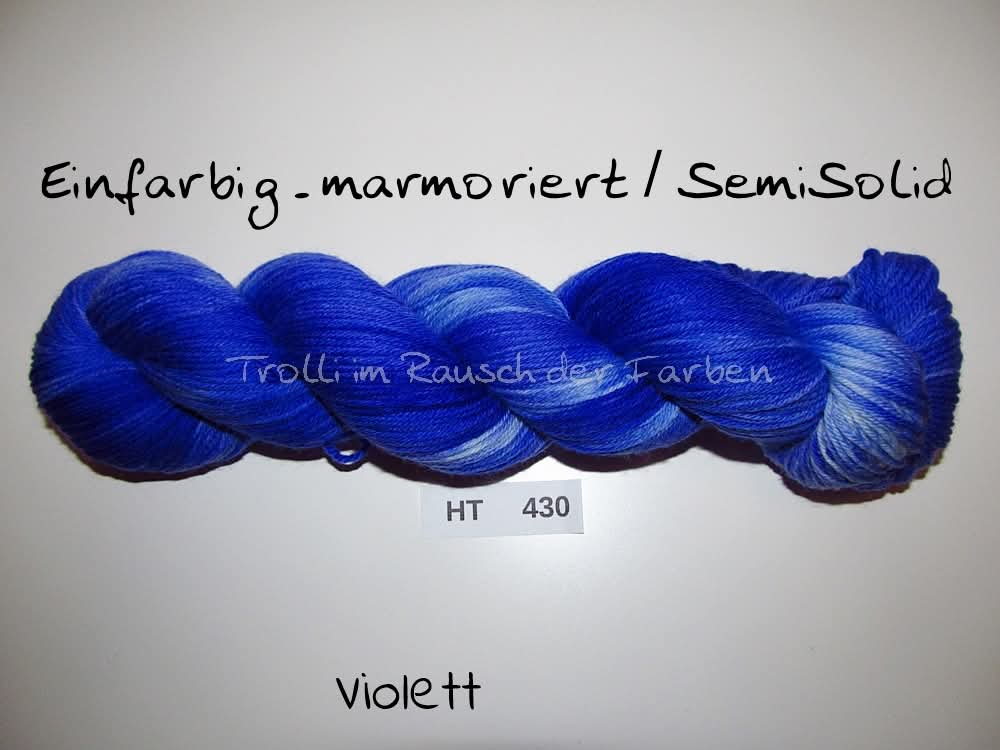 High Twist (4HT), handgefärbte Sockenwolle 4-fach 100g (HT430) "Einfarbig marmoriert - Violett"